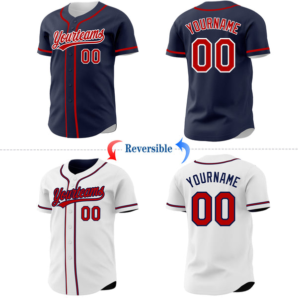 Custom Navy Red-White Reversible Button-Down Baseball Jersey