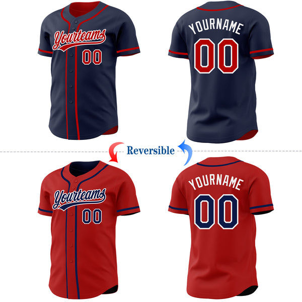 Custom Navy Red-White Reversible Button-Down Baseball Jersey