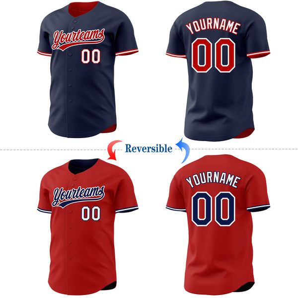 Custom Navy Red-White Reversible Button-Down Baseball Jersey