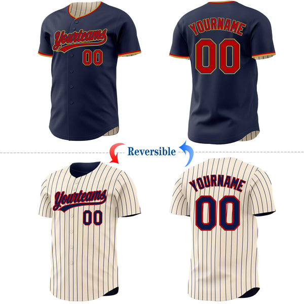 Custom Navy Cream Navy Pinstripe Reversible Button-Down Baseball Jersey