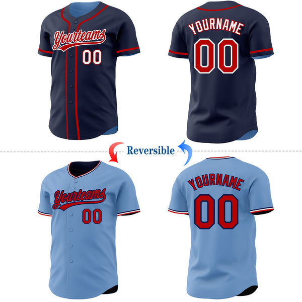 Custom Navy Light Blue Reversible Button-Down Baseball Jersey