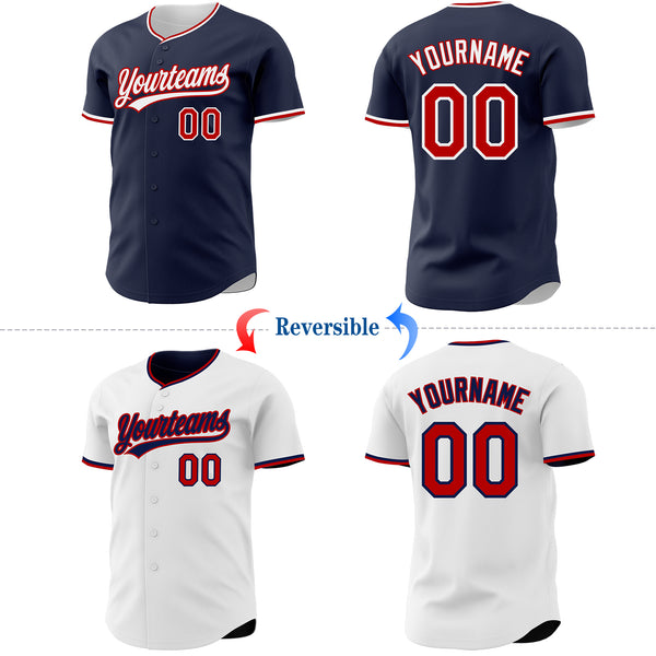 Custom Navy Red-White Reversible Button-Down Baseball Jersey