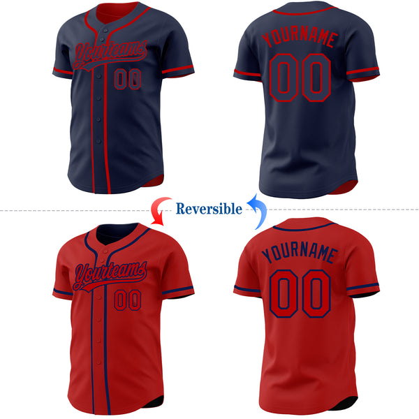Custom Navy-Red Reversible Button-Down Baseball Jersey