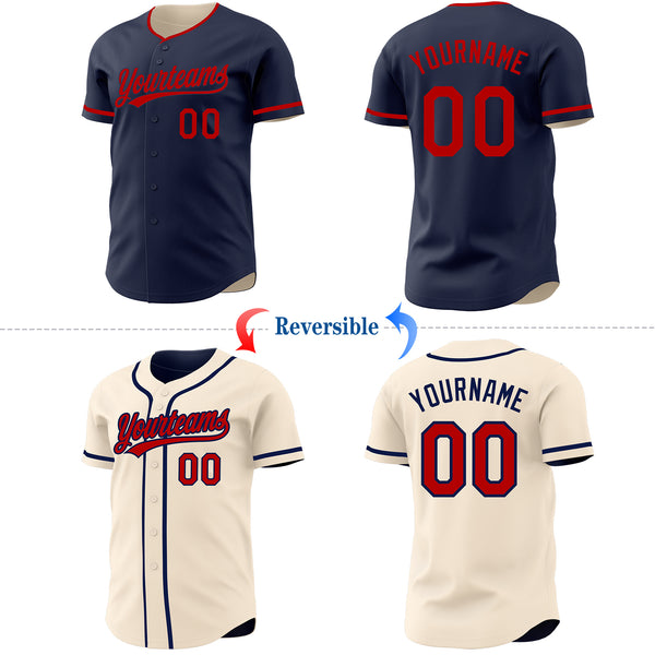 Custom Navy Cream Reversible Button-Down Baseball Jersey