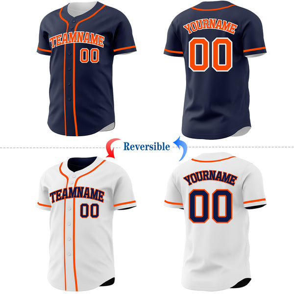 Custom Navy Orange-White Reversible Button-Down Baseball Jersey