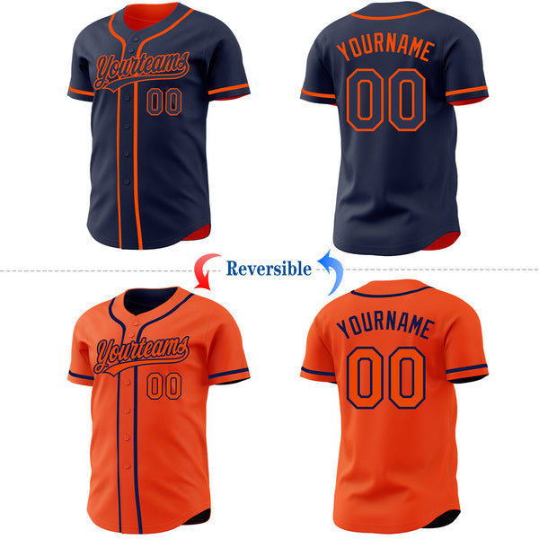 Custom Navy-Orange Reversible Button-Down Baseball Jersey