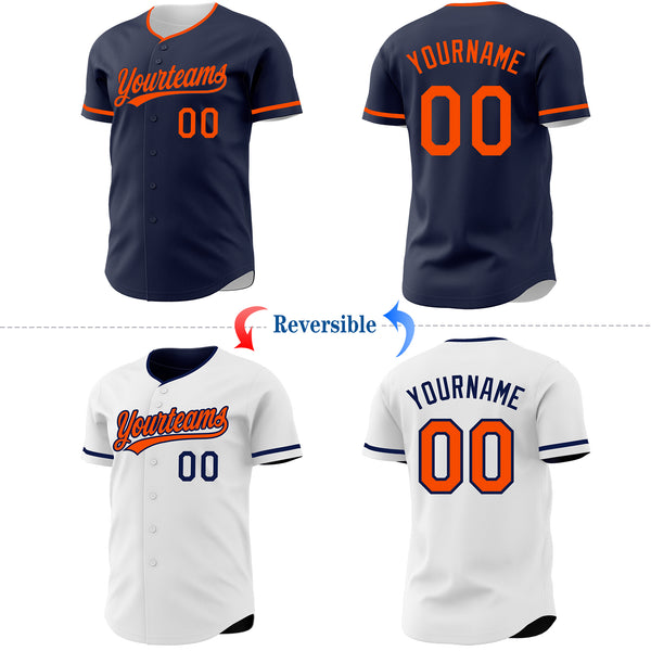 Custom Navy-Orange Reversible Button-Down Baseball Jersey