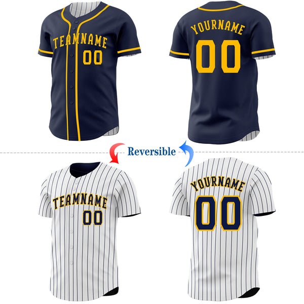Custom Navy White Navy Pinstripe Reversible Button-Down Baseball Jersey