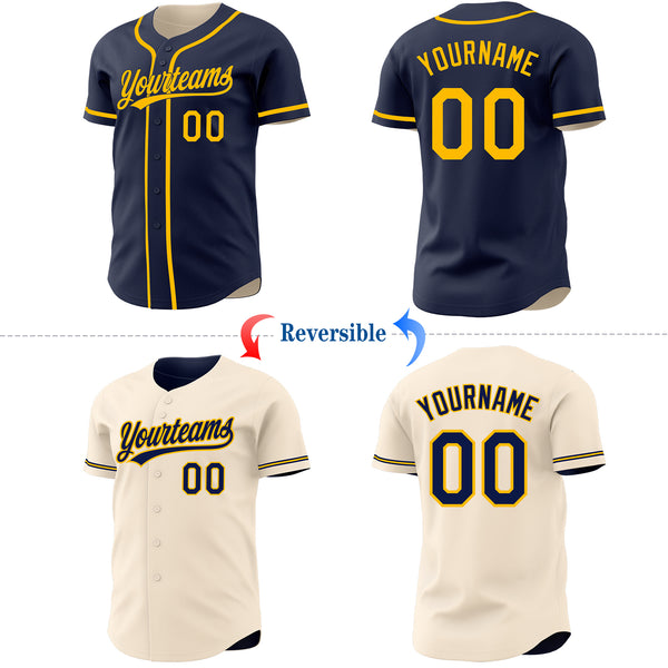 Custom Navy Cream Reversible Button-Down Baseball Jersey