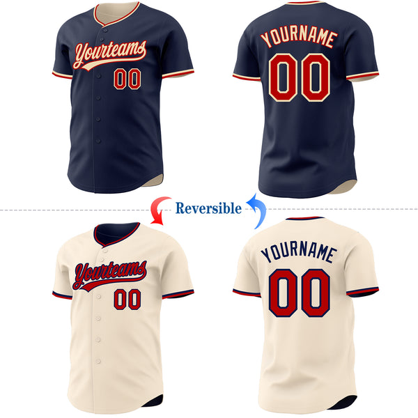 Custom Navy Red-Cream Reversible Button-Down Baseball Jersey