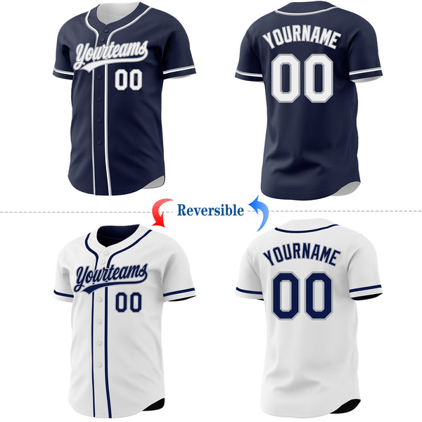 Custom Navy White-Gray Reversible Button-Down Baseball Jersey