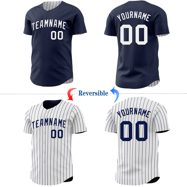 Custom Navy White Navy Pinstripe Reversible Button-Down Baseball Jersey