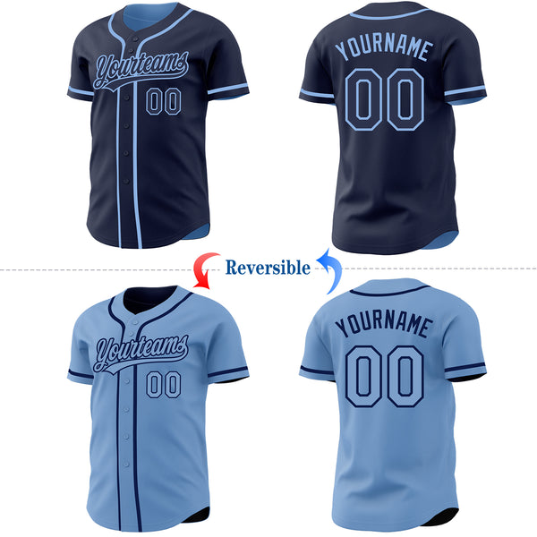 Custom Navy-Light Blue Reversible Button-Down Baseball Jersey