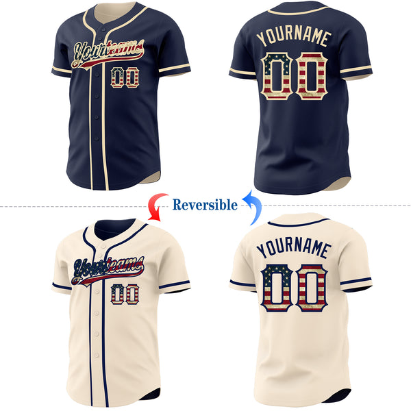 Custom Navy Vintage USA Flag-Cream Reversible Button-Down Baseball Jersey