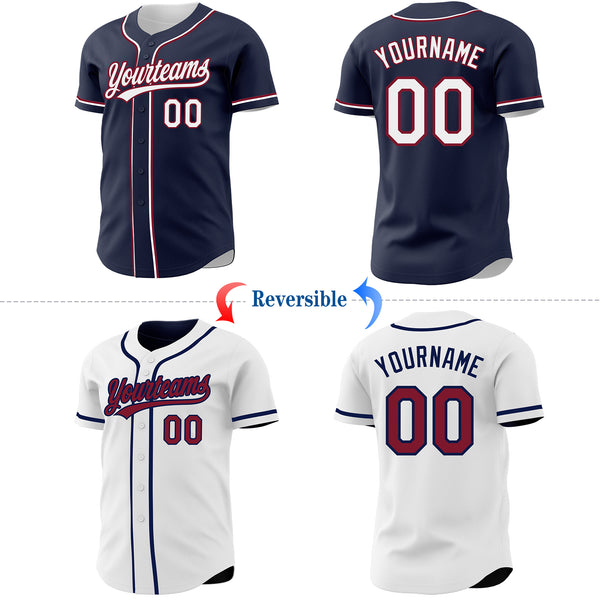Custom Navy White-Crimson Reversible Button-Down Baseball Jersey