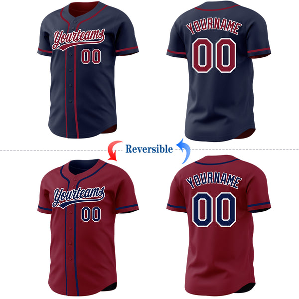 Custom Navy Crimson-White Reversible Button-Down Baseball Jersey