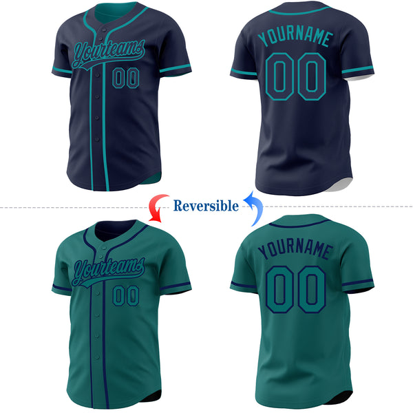 Custom Navy-Teal Reversible Button-Down Baseball Jersey