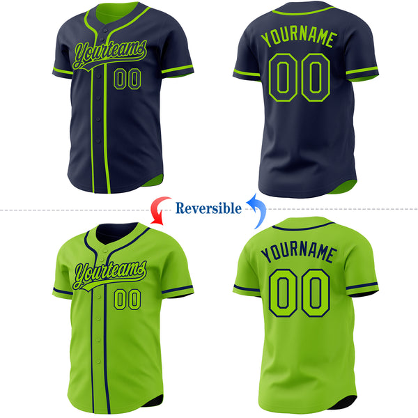 Custom Navy-Neon Green Reversible Button-Down Baseball Jersey