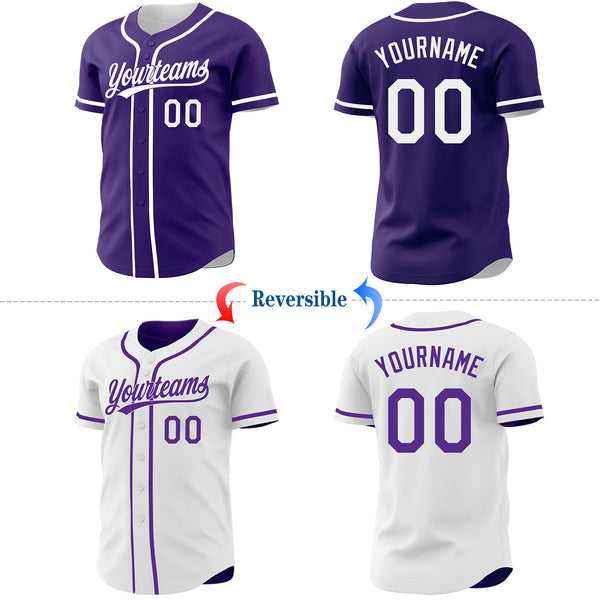 Custom Purple-White Reversible Button-Down Baseball Jersey