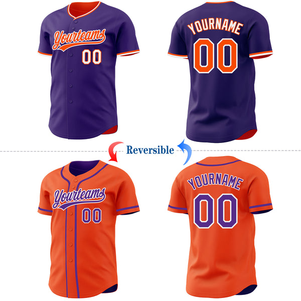 Custom Purple Orange-White Reversible Button-Down Baseball Jersey