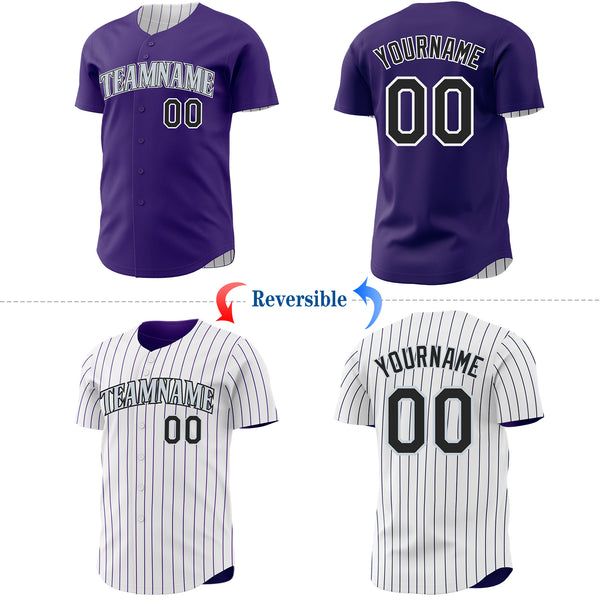 Custom Purple White Purple Pinstripe Reversible Button-Down Baseball Jersey