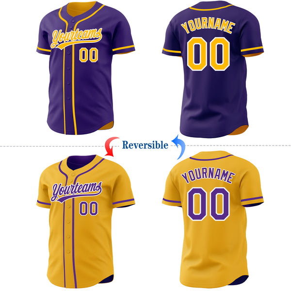 Custom Purple Gold-White Reversible Button-Down Baseball Jersey