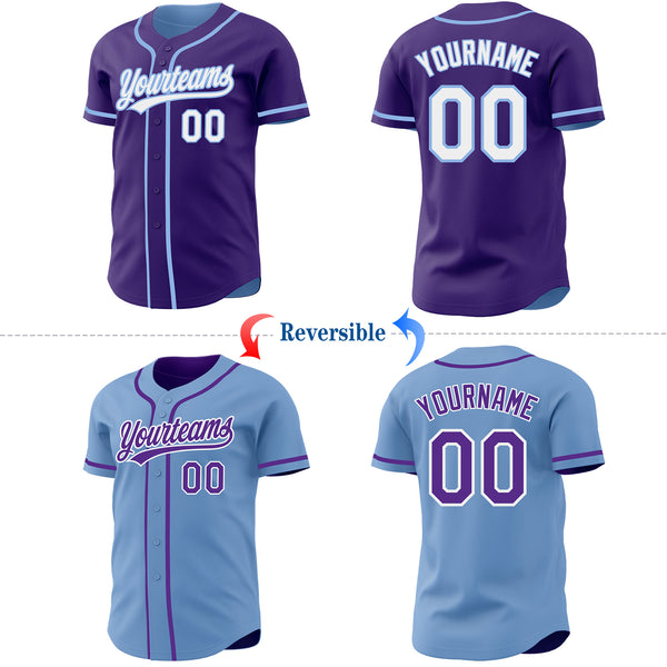 Custom Purple White-Light Blue Reversible Button-Down Baseball Jersey