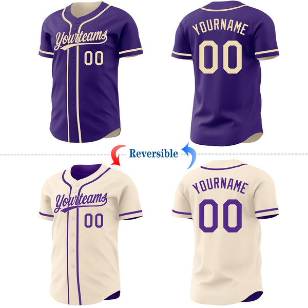 Custom Purple-Cream Reversible Button-Down Baseball Jersey