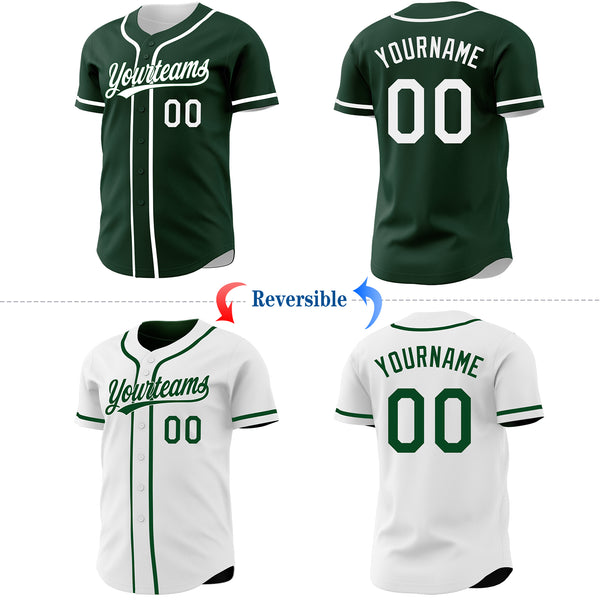 Custom Green-White Reversible Button-Down Baseball Jersey