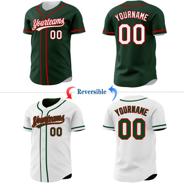 Custom Green White-Red Reversible Button-Down Baseball Jersey