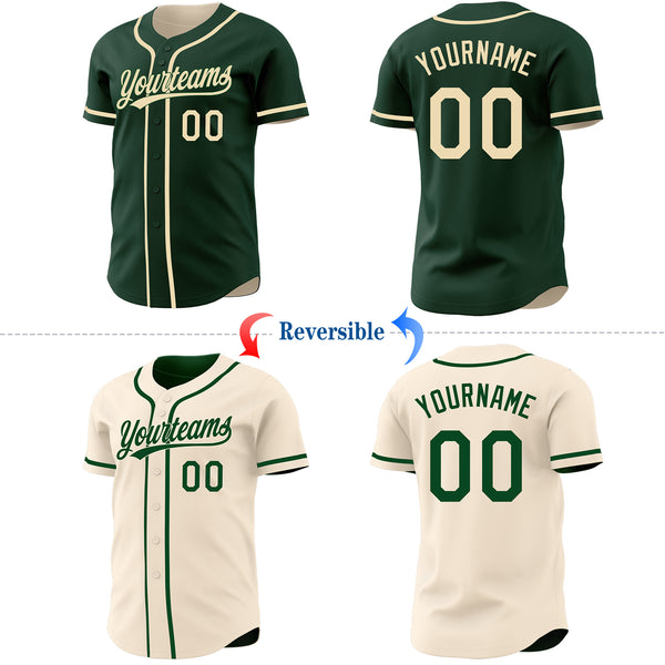 Custom Green-Cream Reversible Button-Down Baseball Jersey