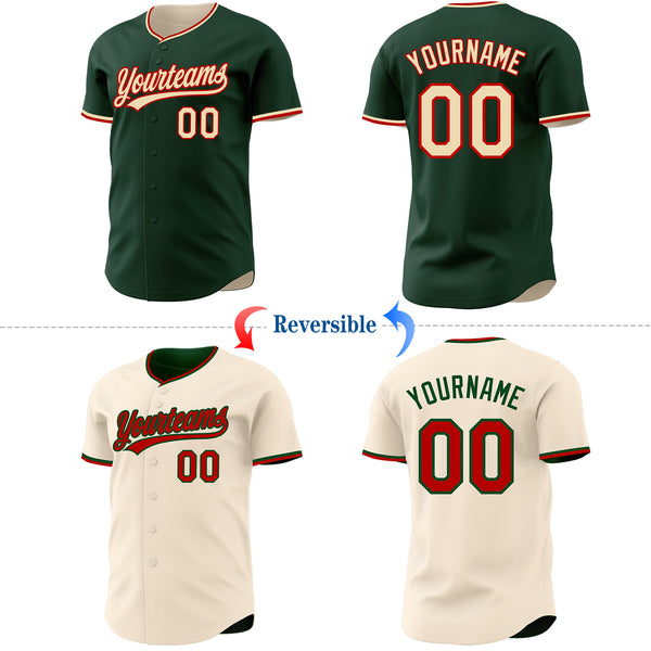 Custom Green Cream-Red Reversible Button-Down Baseball Jersey