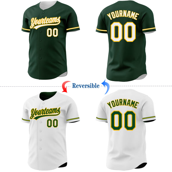 Custom Green White-Gold Reversible Button-Down Baseball Jersey
