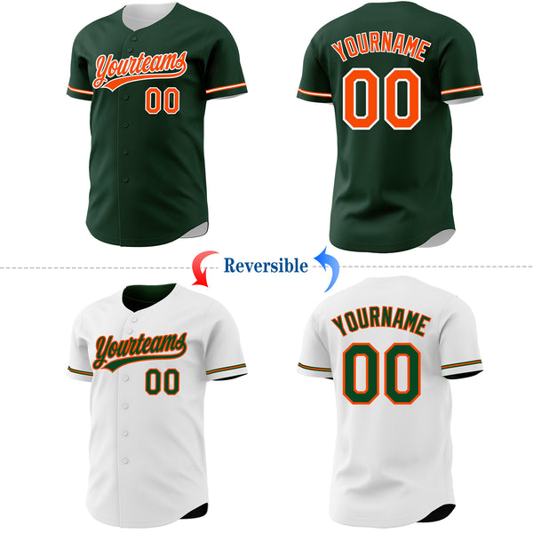 Custom Green Orange-White Reversible Button-Down Baseball Jersey