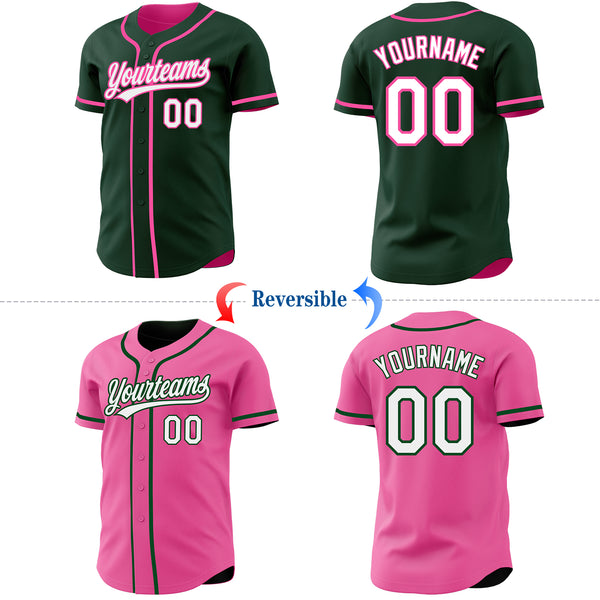 Custom Green White-Pink Reversible Button-Down Baseball Jersey