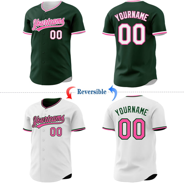 Custom Green White-Pink Reversible Button-Down Baseball Jersey