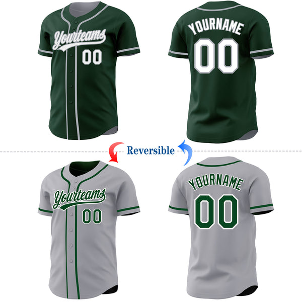 Custom Green White-Gray Reversible Button-Down Baseball Jersey