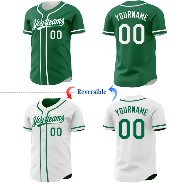 Custom Kelly Green-White Reversible Button-Down Baseball Jersey