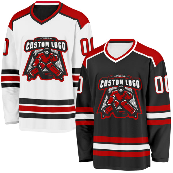 Custom Black White-Red Reversible Double Side Hockey Jersey
