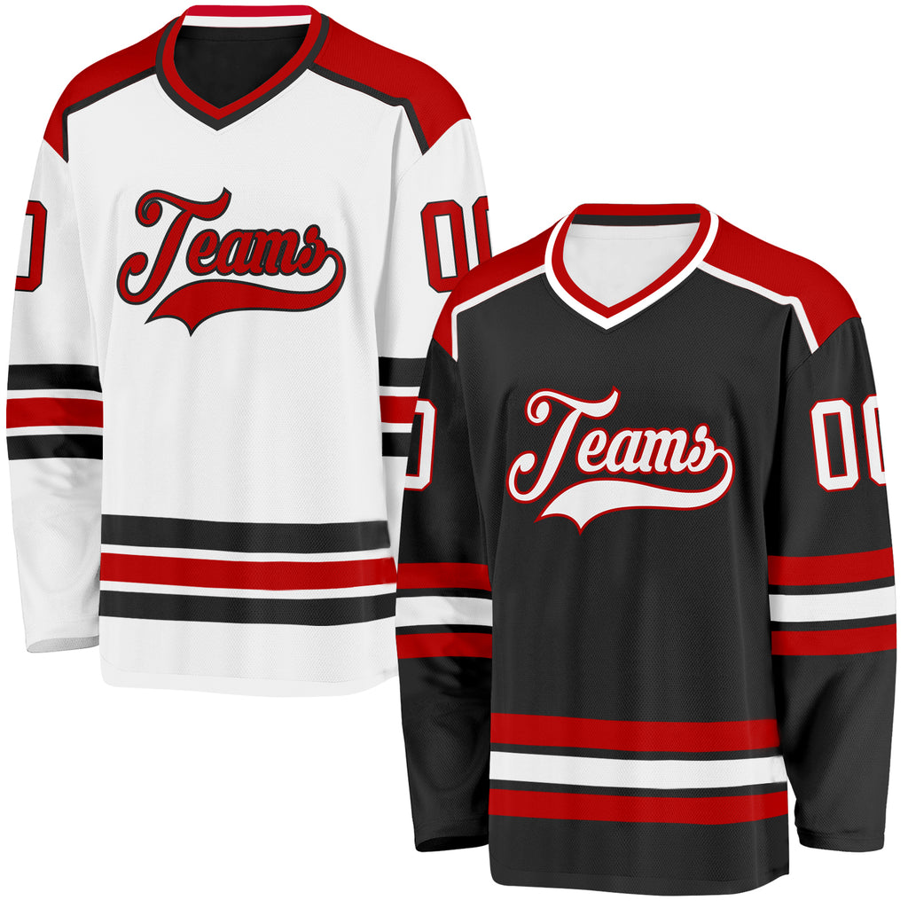 Custom Black White-Red Reversible Double Side Hockey Jersey