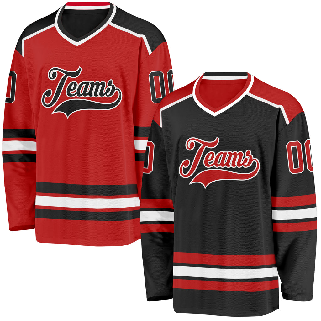 Custom Black Red-White Reversible Double Side Hockey Jersey