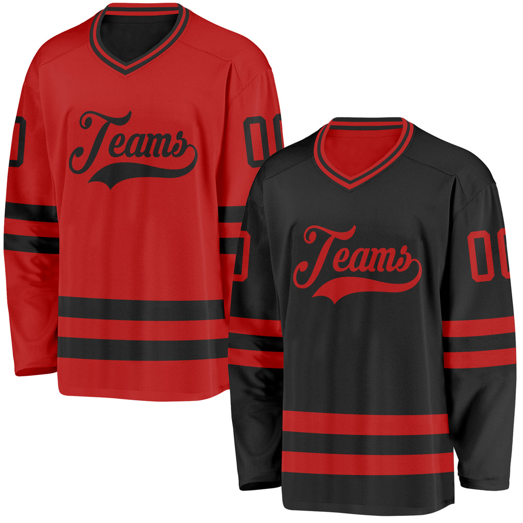 Custom Black-Red Reversible Double Side Hockey Jersey