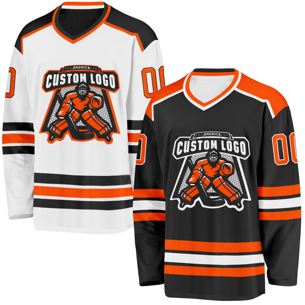 Custom Black Orange-White Reversible Double Side Hockey Jersey