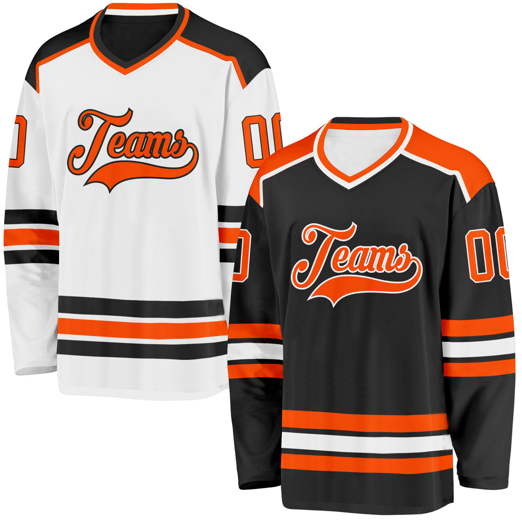 Custom Black Orange-White Reversible Double Side Hockey Jersey