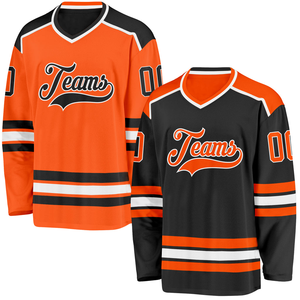 Custom Black Orange-White Reversible Double Side Hockey Jersey