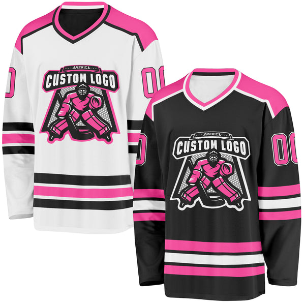 Custom Black Pink-White Reversible Double Side Hockey Jersey