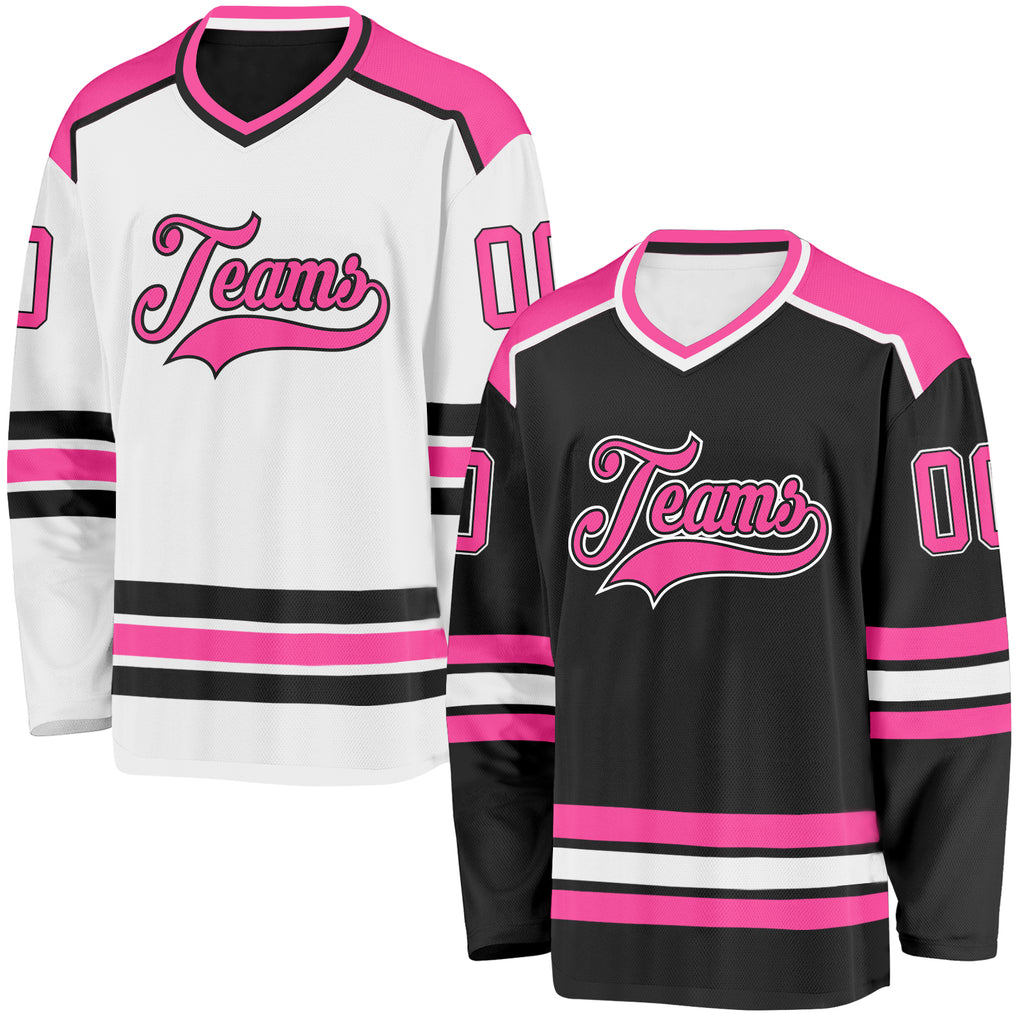 Custom Black Pink-White Reversible Double Side Hockey Jersey