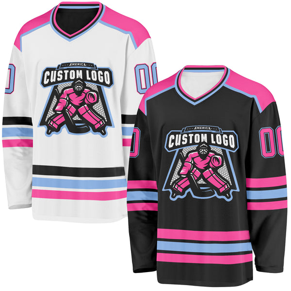Custom Black Pink-Light Blue Reversible Double Side Hockey Jersey