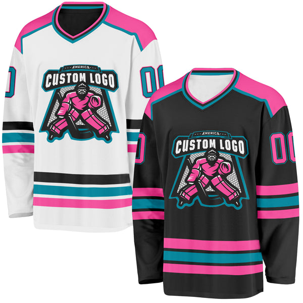 Custom Black Pink-Teal Reversible Double Side Hockey Jersey