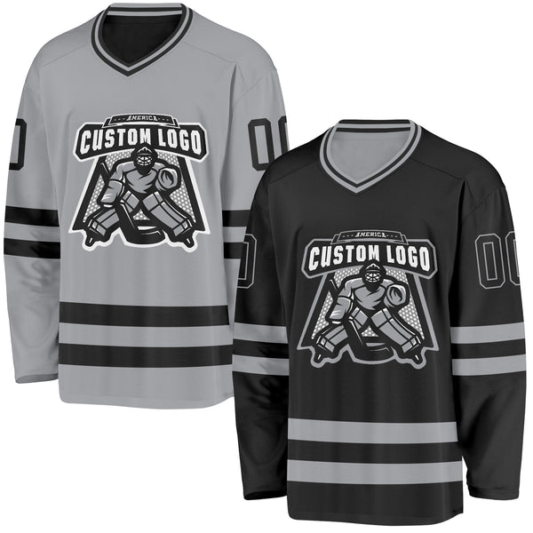 Custom Black-Gray Reversible Double Side Hockey Jersey